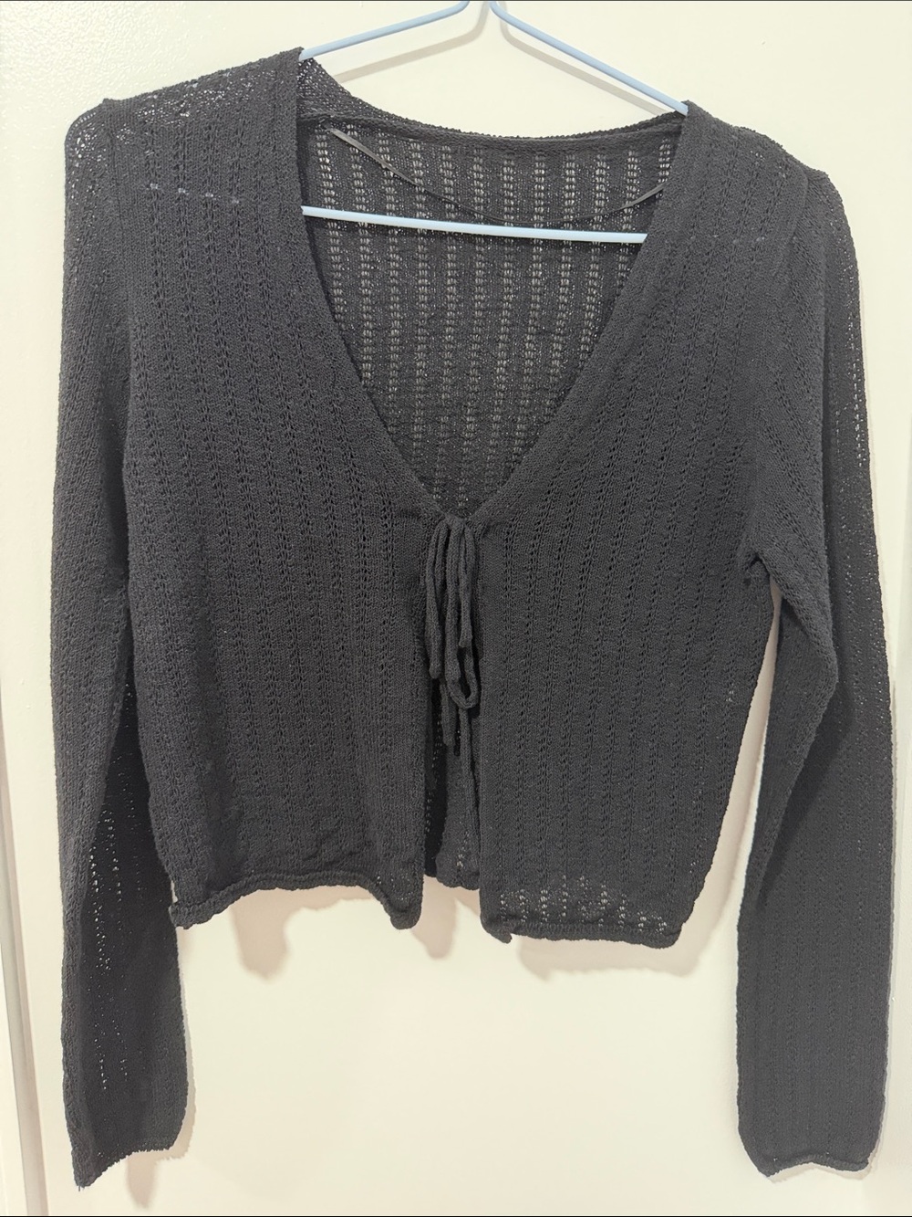 Mango Black Knit Bow Tie-Front Summer/Fall/Spring Cardigan